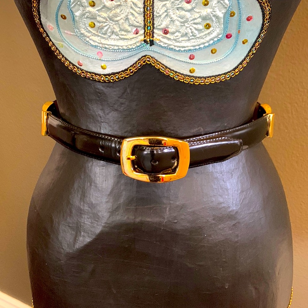 Vintage Brighton belt. Black leather with gold buckle and Accents.